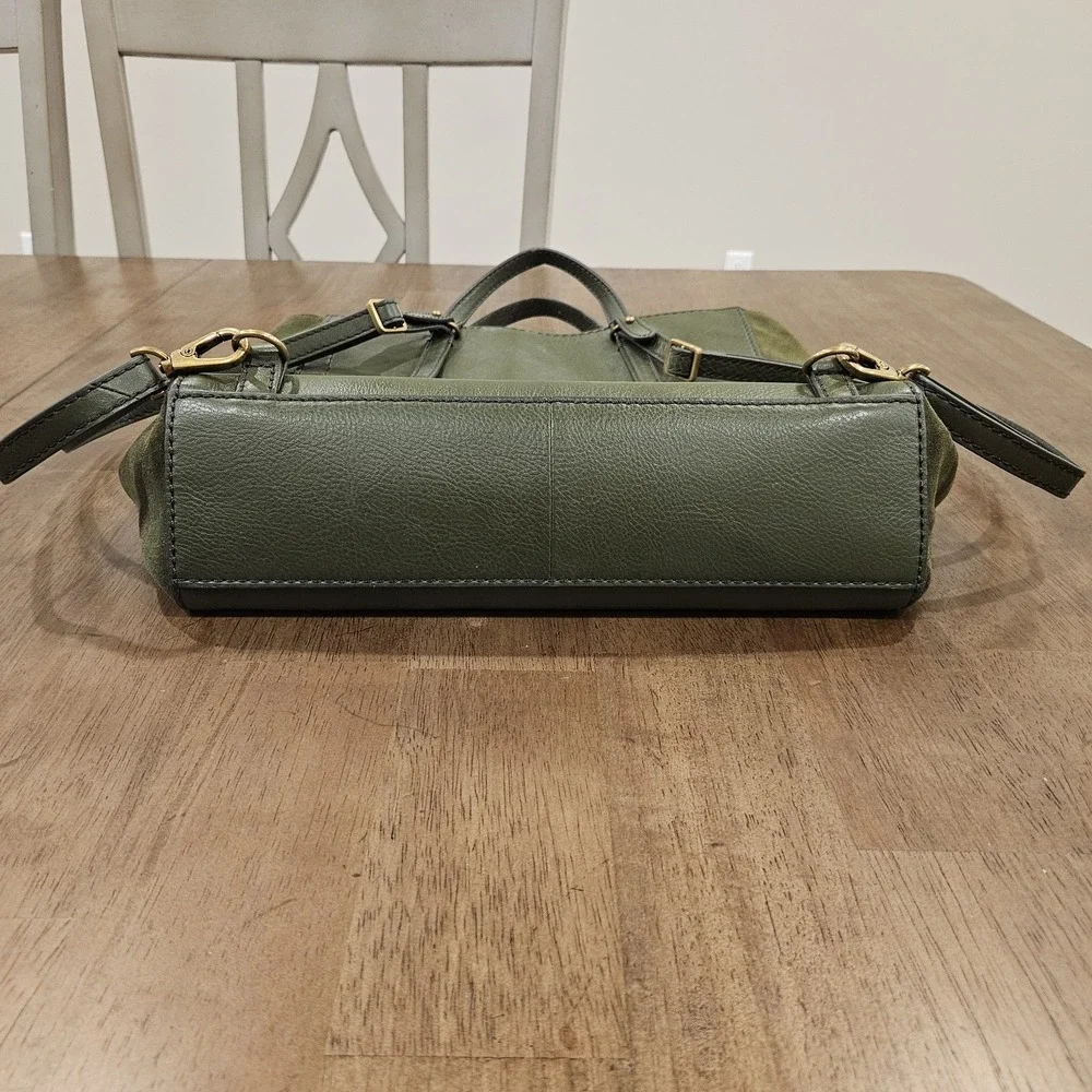 Fossil Leather Convertible Backpack Purse Tote Olive Green Suede Sides